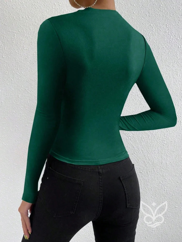 Blusa de Manga Longa com Drapeado Lateral Blusa de Manga Longa com Drapeado Lateral