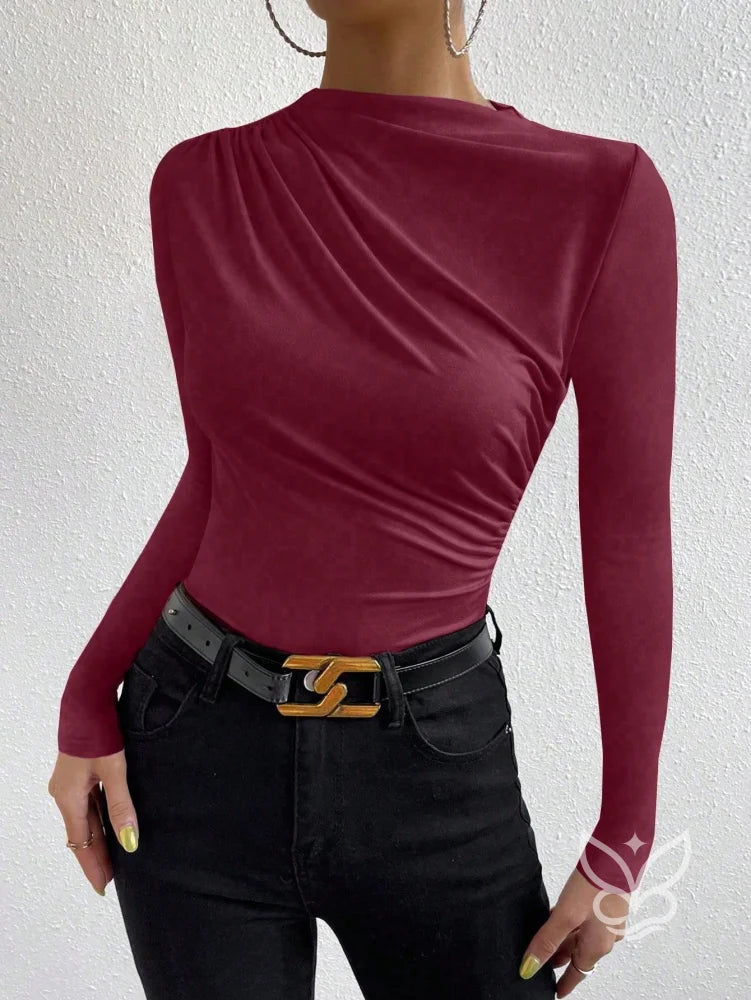Blusa de Manga Longa com Drapeado Lateral Blusa de Manga Longa com Drapeado Lateral
