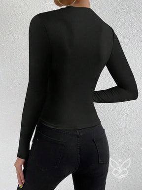 Blusa de Manga Longa com Drapeado Lateral Blusa de Manga Longa com Drapeado Lateral