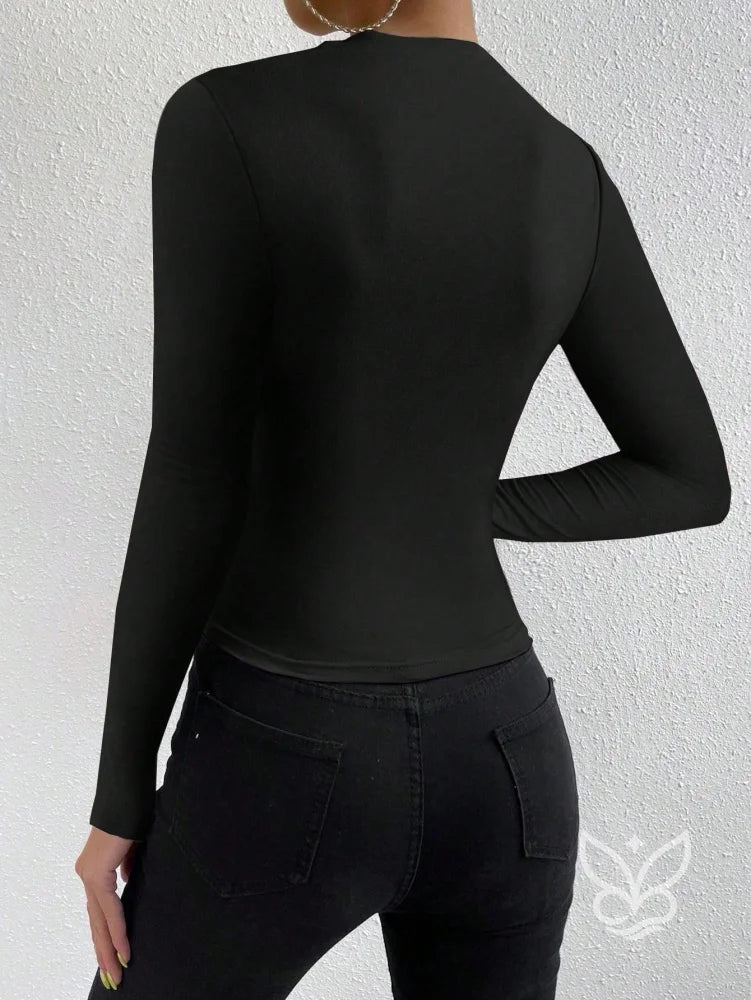 Blusa de Manga Longa com Drapeado Lateral Blusa de Manga Longa com Drapeado Lateral