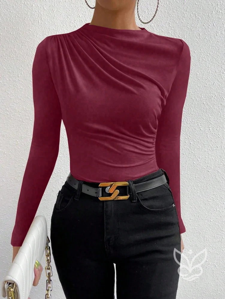 Blusa de Manga Longa com Drapeado Lateral Blusa de Manga Longa com Drapeado Lateral