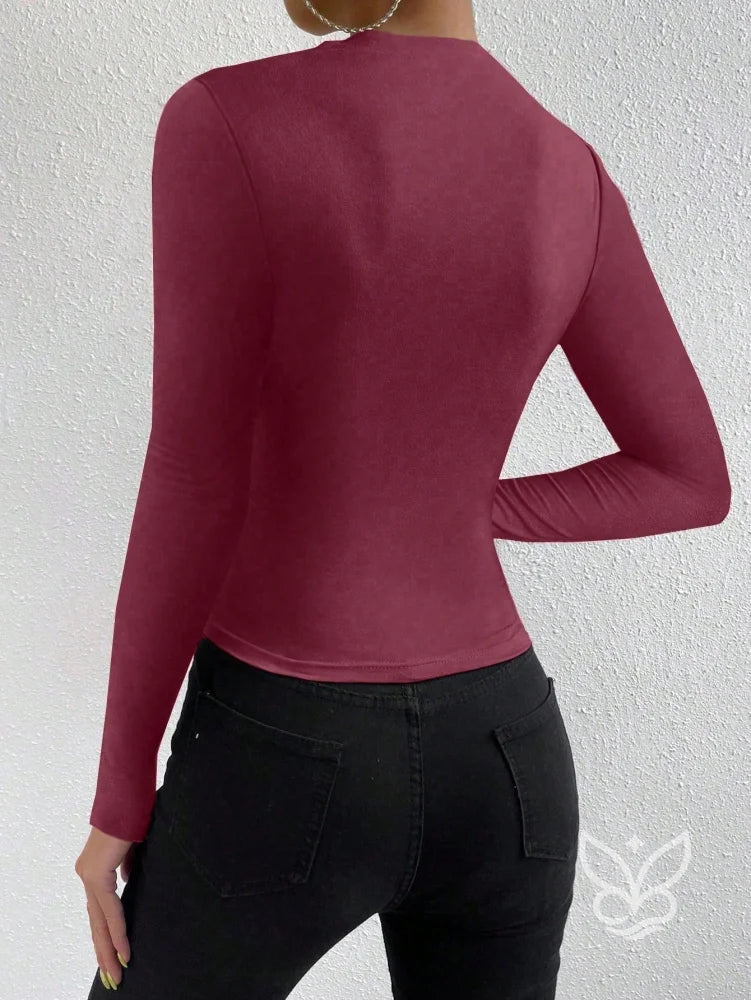 Blusa de Manga Longa com Drapeado Lateral Blusa de Manga Longa com Drapeado Lateral