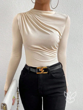 Blusa de Manga Longa com Drapeado Lateral Blusa de Manga Longa com Drapeado Lateral