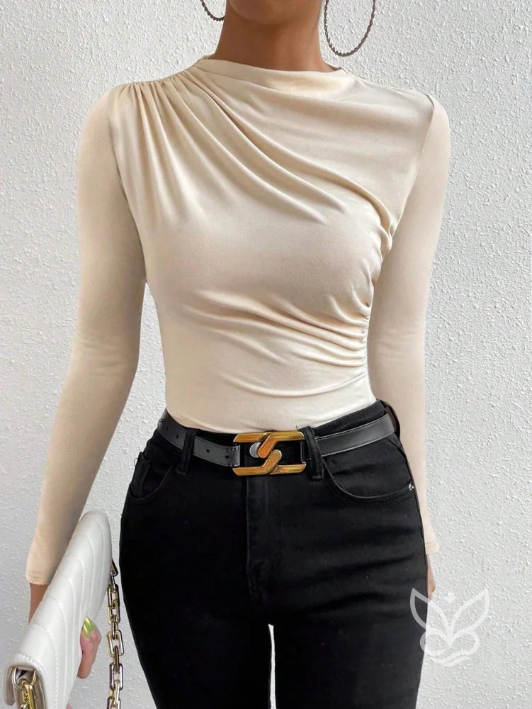 Blusa de Manga Longa com Drapeado Lateral Blusa de Manga Longa com Drapeado Lateral