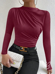 Blusa de Manga Longa com Drapeado Lateral Vermelho / P Blusa de Manga Longa com Drapeado Lateral