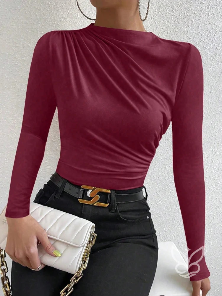 Blusa de Manga Longa com Drapeado Lateral Vermelho / P Blusa de Manga Longa com Drapeado Lateral