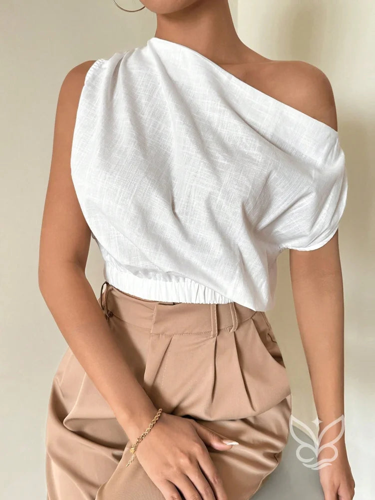 Blusa de Um Ombro com Caimento Solto e Elegante Branco / PP Blusa de Um Ombro com Caimento Solto e Elegante