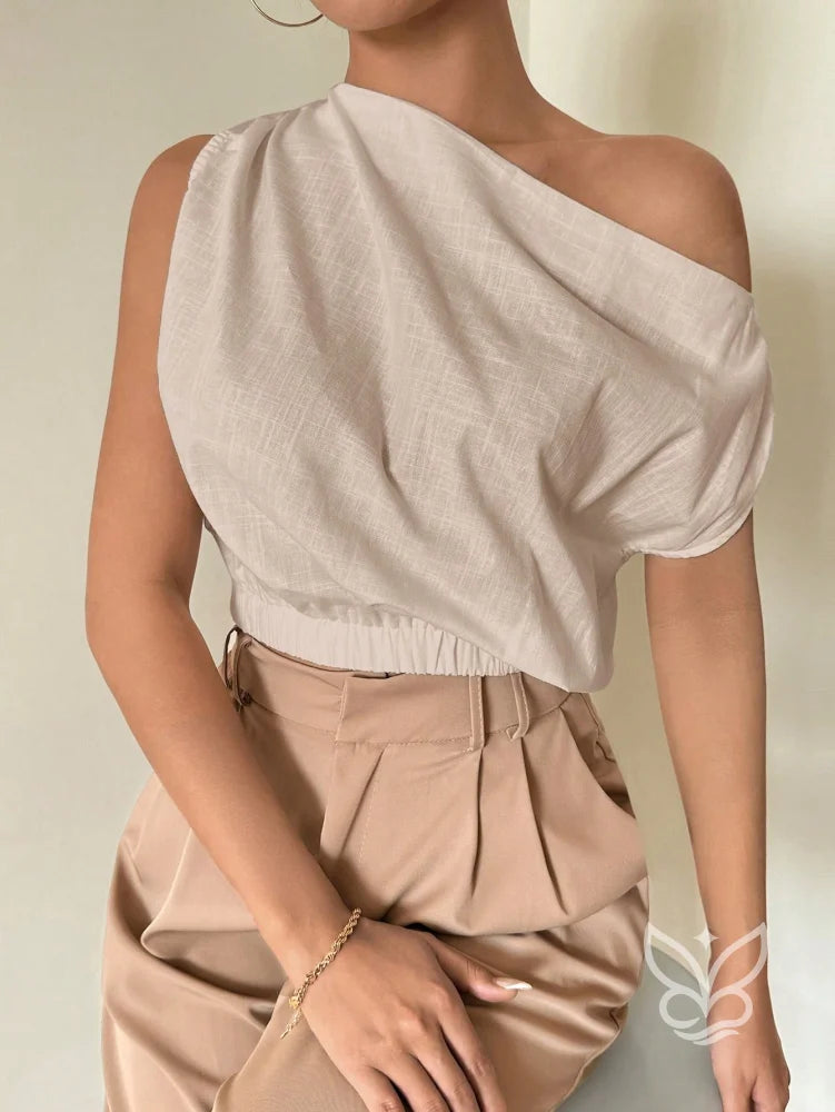 Blusa de Um Ombro com Caimento Solto e Elegante Damasco / PP Blusa de Um Ombro com Caimento Solto e Elegante