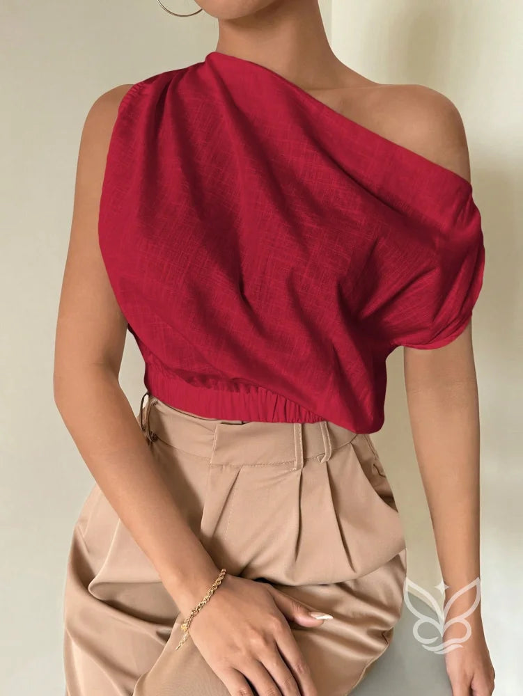 Blusa de Um Ombro com Caimento Solto e Elegante Vermelho / PP Blusa de Um Ombro com Caimento Solto e Elegante