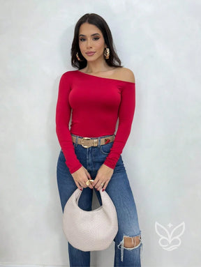 Blusa de Um Ombro Só com Manga Longa Justa Blusa de Um Ombro Só com Manga Longa Justa