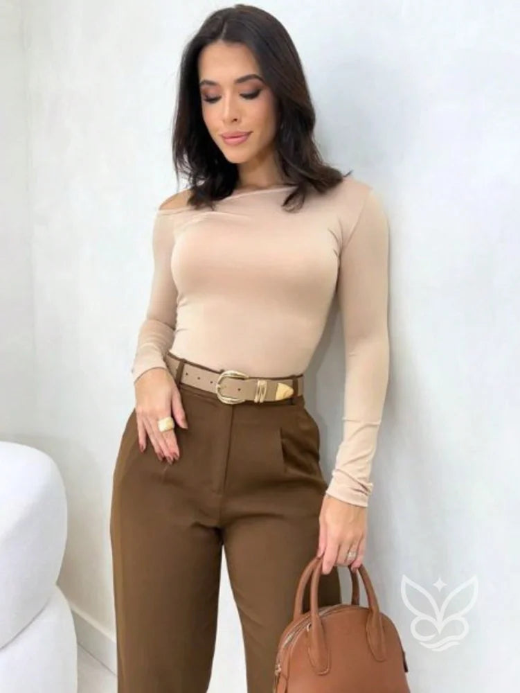 Blusa de Um Ombro Só com Manga Longa Justa Blusa de Um Ombro Só com Manga Longa Justa