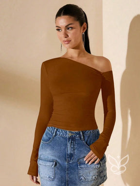 Blusa de Um Ombro Só com Manga Longa Justa Blusa de Um Ombro Só com Manga Longa Justa