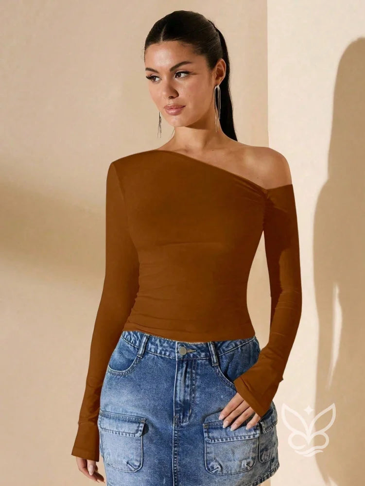 Blusa de Um Ombro Só com Manga Longa Justa Blusa de Um Ombro Só com Manga Longa Justa
