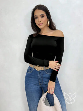 Blusa de Um Ombro Só com Manga Longa Justa Blusa de Um Ombro Só com Manga Longa Justa