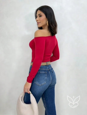 Blusa de Um Ombro Só com Manga Longa Justa Blusa de Um Ombro Só com Manga Longa Justa