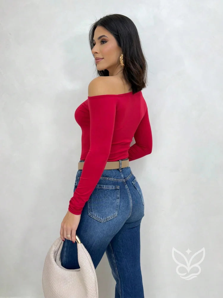 Blusa de Um Ombro Só com Manga Longa Justa Blusa de Um Ombro Só com Manga Longa Justa