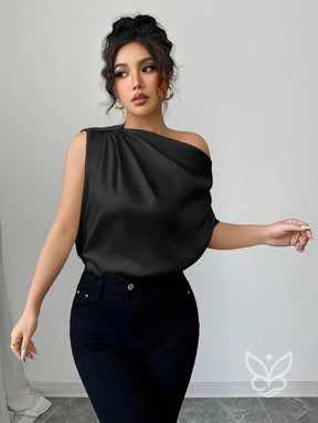 Blusa De Um Ombro Só Em Cetim Com Caimento Assimétrico Blusa De Um Ombro Só Em Cetim Com Caimento Assimétrico