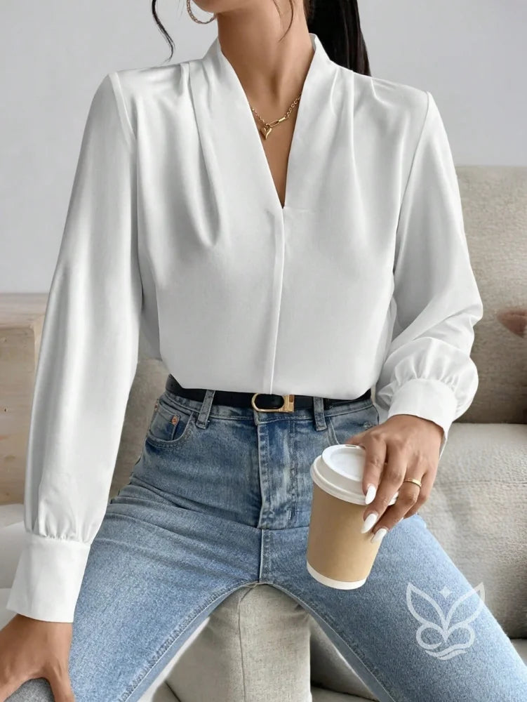 Blusa Elegante com Decote V e Manga Longa Blusa Elegante com Decote V e Manga Longa