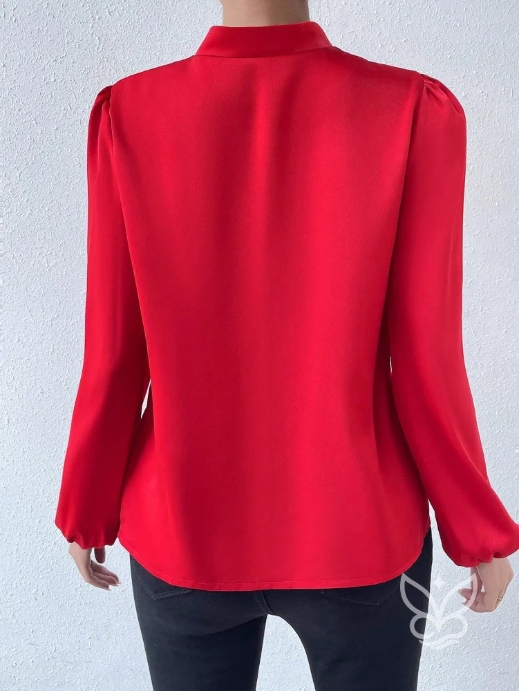 Blusa Em Cetim Com Gola Chinesa E Manga Bufante Blusa Em Cetim Com Gola Chinesa E Manga Bufante