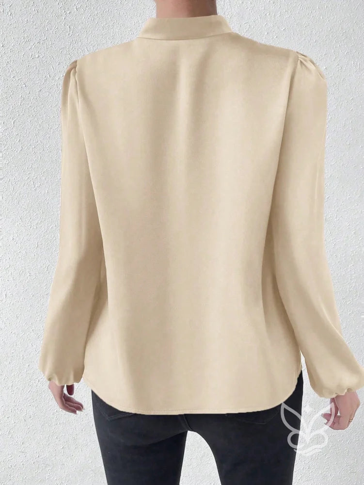 Blusa Em Cetim Com Gola Chinesa E Manga Bufante Blusa Em Cetim Com Gola Chinesa E Manga Bufante