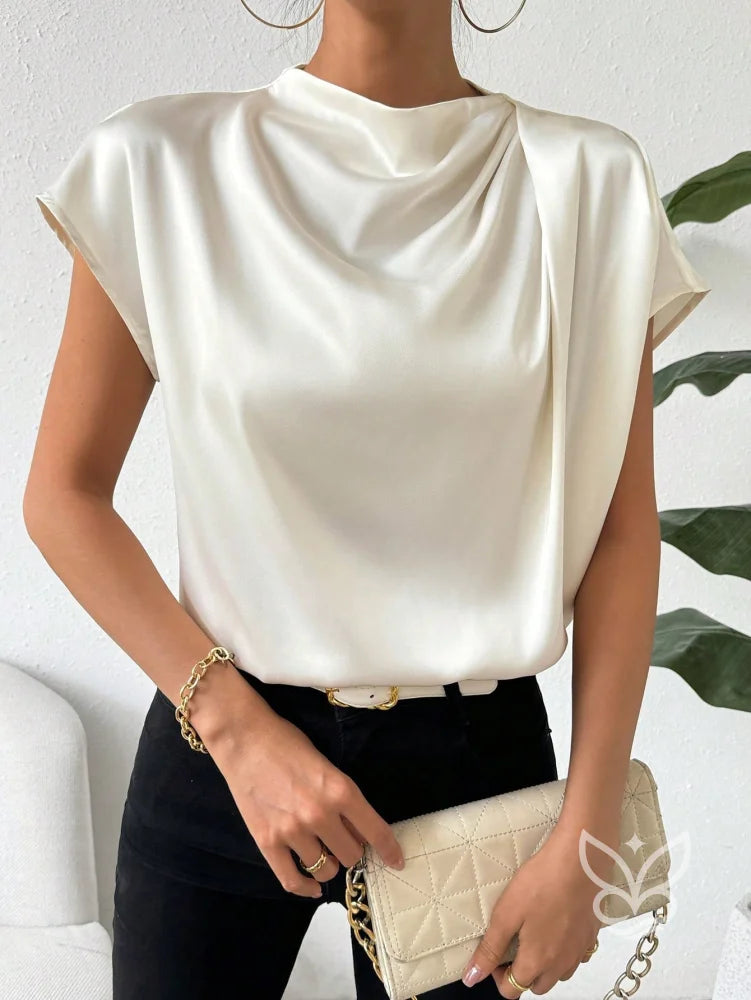 Blusa Em Cetim Com Gola Degagê E Caimento Fluido Damasco / PP Blusa Em Cetim Com Gola Degagê E Caimento Fluido