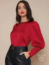 Blusa Em Cetim Com Manga Longa E Caimento Elegante Vermelho / PP Blusa Em Cetim Com Manga Longa E Caimento Elegante