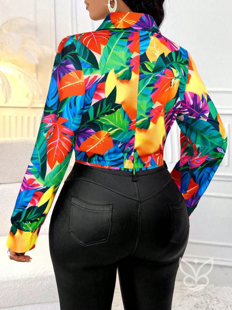 Blusa Estampada Listrada Com Gola Reversível e Manga Longa Blusa Estampada Listrada Com Gola Reversível e Manga Longa
