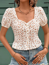 Blusa Floral Com Decote Coração E Lastex Na Cintura Floral / PP Blusa Floral Com Decote Coração E Lastex Na Cintura