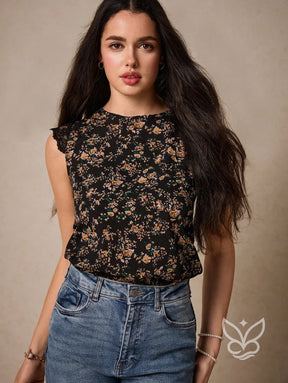 Blusa Floral Com Renda E Detalhe Nas Costas Blusa Floral Com Renda E Detalhe Nas Costas