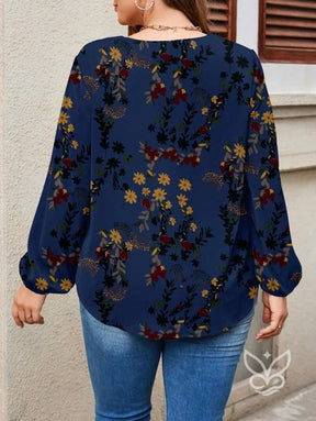 Blusa Floral Vintage Manga Longa Decote V Blusa Floral Vintage Manga Longa Decote V
