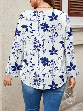 Blusa Floral Vintage Manga Longa Decote V Blusa Floral Vintage Manga Longa Decote V