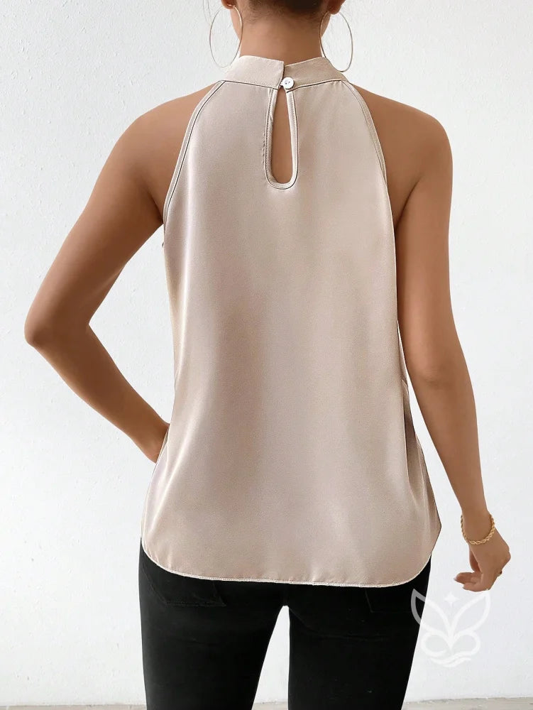 Blusa Frente Única Em Cetim Com Barra Assimétrica Blusa Frente Única Em Cetim Com Barra Assimétrica