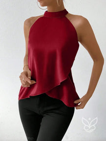 Blusa Frente Única Em Cetim Com Barra Assimétrica Vermelho / PP Blusa Frente Única Em Cetim Com Barra Assimétrica