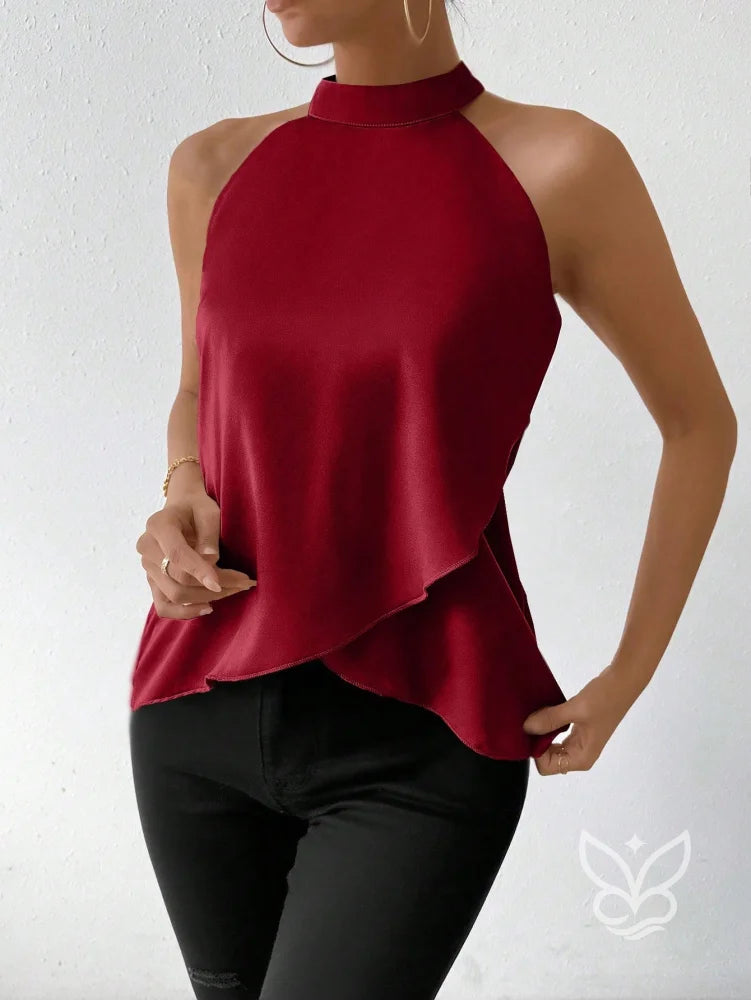 Blusa Frente Única Em Cetim Com Barra Assimétrica Vermelho / PP Blusa Frente Única Em Cetim Com Barra Assimétrica