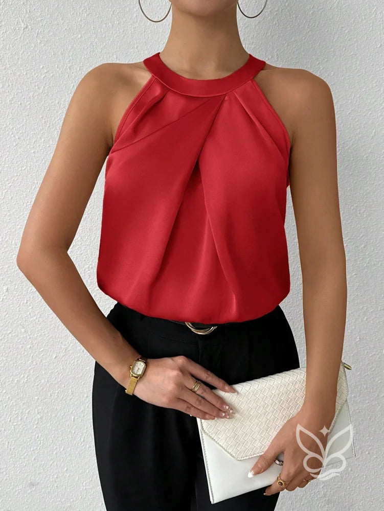 Blusa Frente Única Em Cetim Com Drapeado Sofisticado Vermelho / PP Blusa Frente Única Em Cetim Com Drapeado Sofisticado