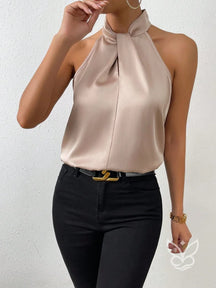 Blusa Frente Única Em Cetim Com Gola Alta Drapeada Damasco / PP Blusa Frente Única Em Cetim Com Gola Alta Drapeada
