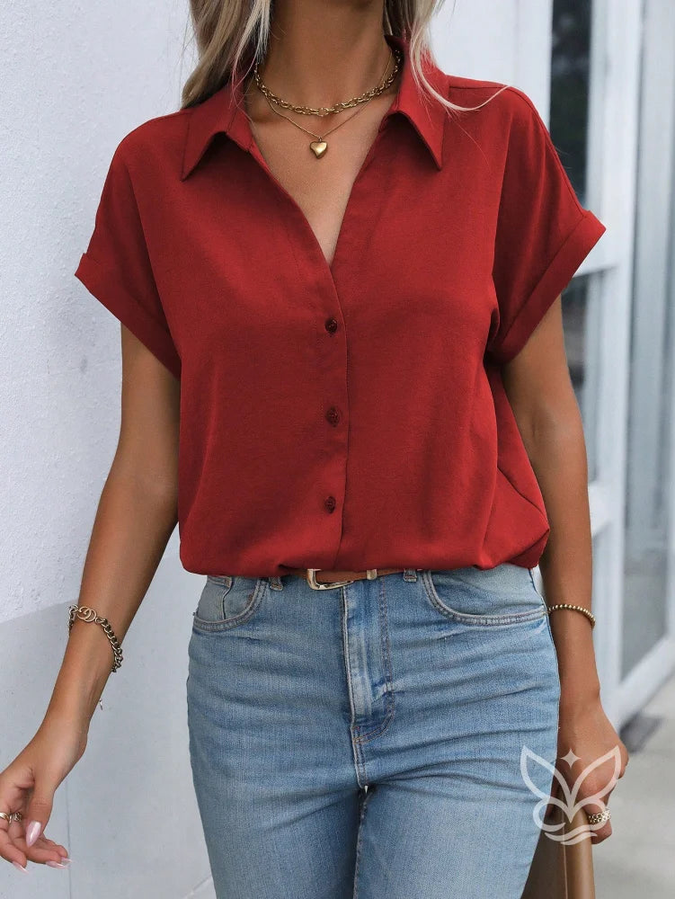 Blusa Gola Lapela Com Manga Morcego Curta Vermelho / PP Blusa Gola Lapela Com Manga Morcego Curta
