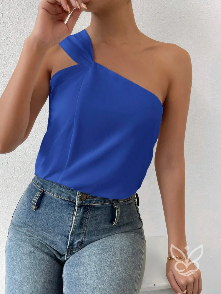 Blusa Gola Redonda Com Manga Bufante Azul Royal / PP Blusa Gola Redonda Com Manga Bufante