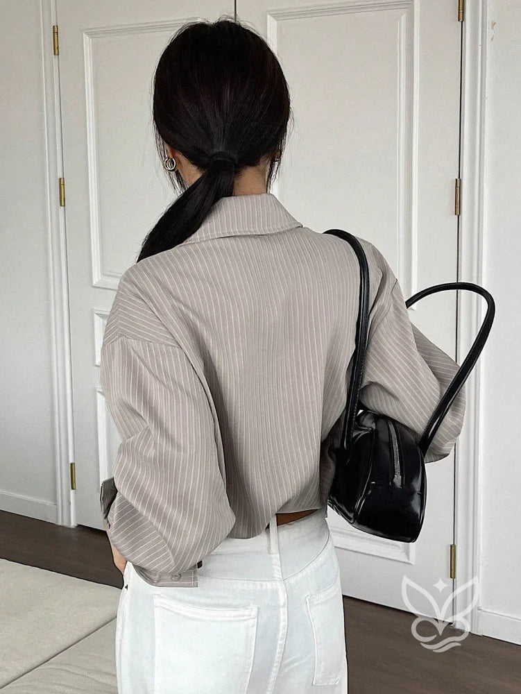 Blusa Listrada Oversized Manga Longa Blusa Listrada Oversized Manga Longa