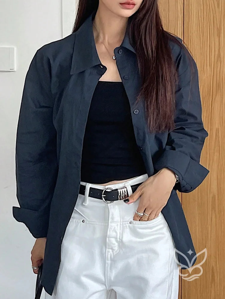 Blusa Listrada Oversized Manga Longa Blusa Listrada Oversized Manga Longa