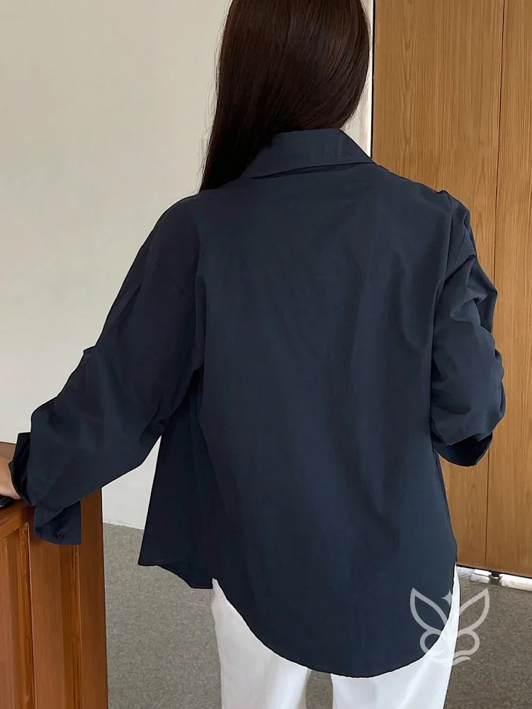 Blusa Listrada Oversized Manga Longa Blusa Listrada Oversized Manga Longa
