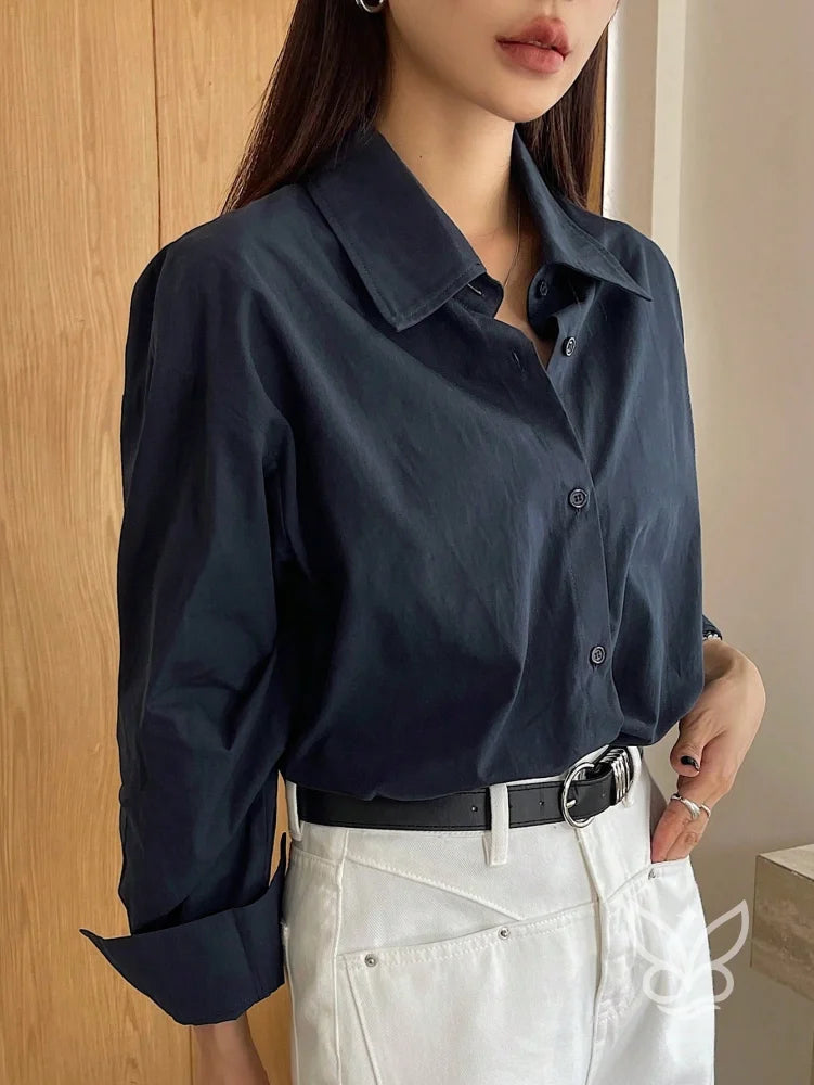 Blusa Listrada Oversized Manga Longa Azul Marinho / PP Blusa Listrada Oversized Manga Longa
