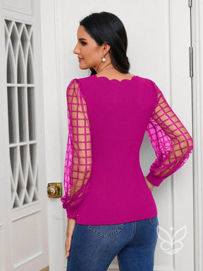 Blusa Manga Bufante Transparente Com Borda De Pérolas Blusa Manga Bufante Transparente Com Borda De Pérolas