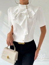 Blusa Manga Curta Com Babados E Caimento Delicado Branco / PP Blusa Manga Curta Com Babados E Caimento Delicado