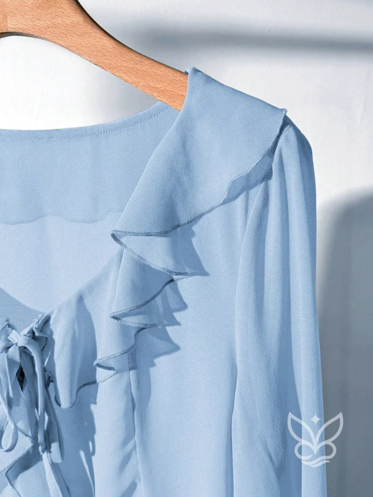 Blusa Manga Longa Babados Assimétricos E Abotoamento Frontal Blusa Manga Longa Babados Assimétricos E Abotoamento