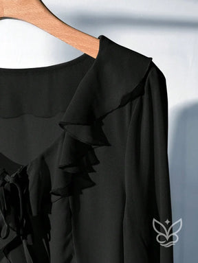 Blusa Manga Longa Babados Assimétricos E Abotoamento Frontal Blusa Manga Longa Babados Assimétricos E Abotoamento