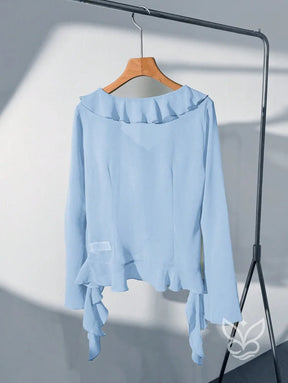 Blusa Manga Longa Babados Assimétricos E Abotoamento Frontal Blusa Manga Longa Babados Assimétricos E Abotoamento