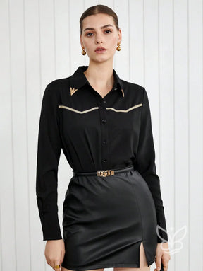 Blusa Manga Longa Bordado Contrastante Blusa Manga Longa Bordado Contrastante