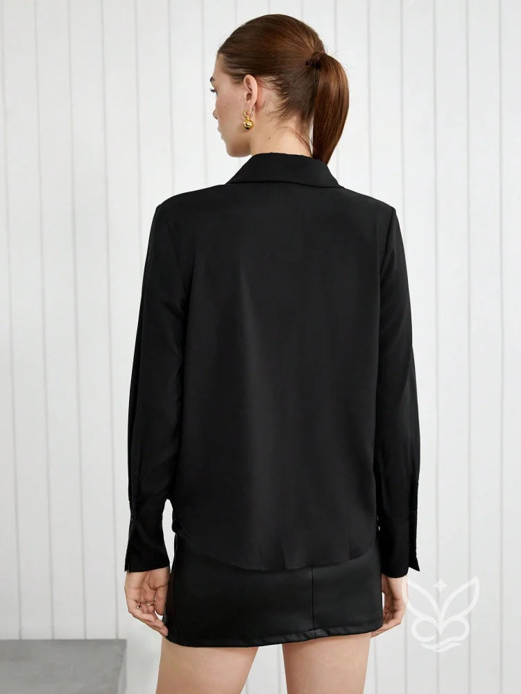 Blusa Manga Longa Bordado Contrastante Blusa Manga Longa Bordado Contrastante