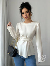 Blusa Manga Longa Com Cintura Marcada E Caimento Elegante Branco / PP Blusa Manga Longa Com Cintura Marcada E Caimento